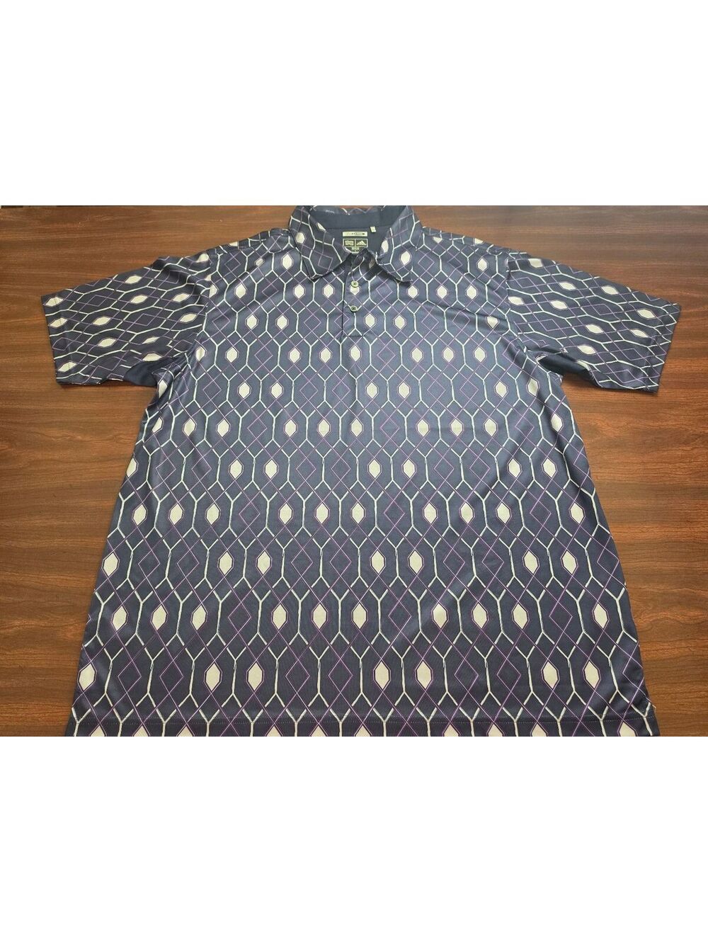 Adidas ClimaCool Golf Polo L Geometric Diamond Pattern Athletic Y2K Print Polo